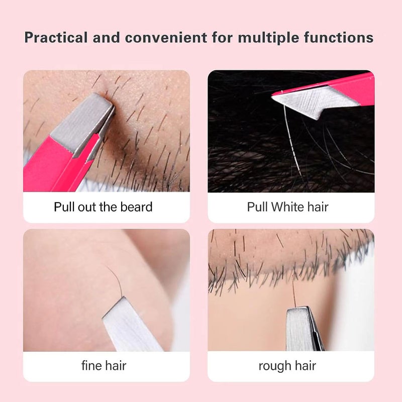 Derlaier Tweezers Set, High Precision Stainless Steel Eyebrow Tweezers for Facial Hair, Inward Growing Hair and Splinter Remover Kit, Suitable for Women and Men, 4-Piece Set. (pink) - Image 4